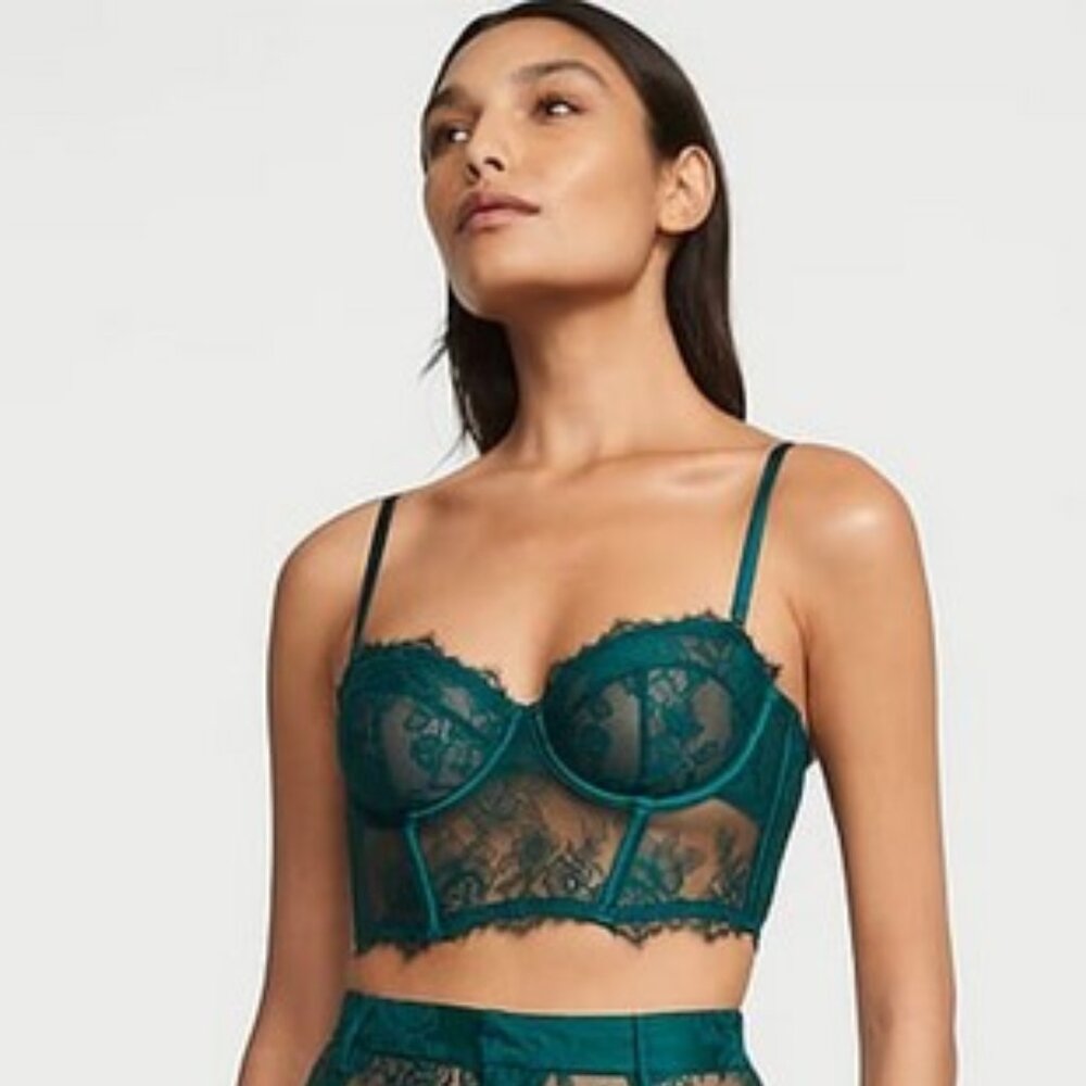 Victoria's Secret VS Archives Rose Lace Corset Bustier Top in Green, 38DD